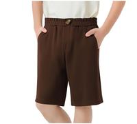 Boy School Shorts 2-15Y Pull Up Regular Fit Lightweight School Wear Smocked High Waisted Uniform Chinos Pants 2025 Bottoms Trouser Fall Winter Clothes Brown 9 Years