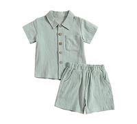 Boy Size 6 Clothes Toddler Baby Boys Outfits&Set Solid Color Cotton Linen Stand Up Collar Top and Shorts Outdoor Casual Suit (C, 6-12 Months)