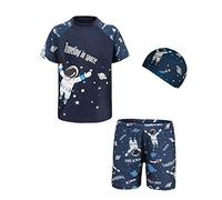 Boy Swimming Costume Two Piece Swimwear with Swimming Cap Little Boys Astronaut Short Sleeve Swimsuits Swim Costume for Boys 2-3 Years,Blue Astronaut