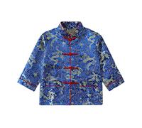 Boy Tang Suit Dragon Long Sleeve Shirt Chinese New Year outfit Chinese Traditional Clothes for Kids Winter Jackets Coat, Blue, 9-10 Years