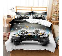 Boy Teens Youth Black Gamer Duvet Cover with Zipper Microfiber Dorm Decoration, 3D Video Game Game Controller Bedding Set Quilt Cover with Matching Pillowcase (White, Single 135x200cm)