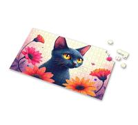 Boy Toys A Black Cat Surrounded By Vibrant Flowers. Picture Puzzle Toddler Puzzles Ages 2-4 1000 Piece Puzzles(1000PCS)