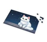 Boy Toys A Fluffy White Cat With Green Eyes Sits On A Rooftop Under A Starry Night Sky Picture Puzzle 500 Piece Jigsaw Puzzles Jigsaw(1000PCS)