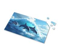 Boy Toys Three Dolphins Leaping Over A Crashing Wave. Picture Puzzle Toddler Puzzles Ages 2-4 1000 Piece Puzzles(300PCS)