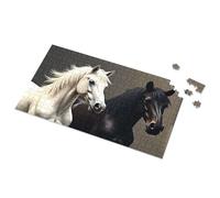 Boy Toys Two Majestic Horses: White And Black Picture Puzzle Gift For 4 Year Old Boy Puzzles For Toddlers 2-4(1000PCS)