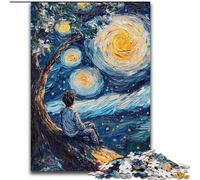 Boy Under The Stars Jigsaws Puzzles 1000 Pieces for Adults Gifts, Pattern Assembly Fun at Home Activities, Birthday Present,Travel Gifts (50x75cm)