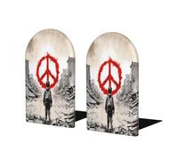 Boy Want Peace Graffiti Street Art Bookends For Shelves 2 Pcs Wooden Book Stopper Organizer For Home Office Libraries