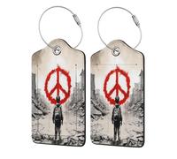 Boy Want Peace Graffiti Street Art Luggage Tag for Suitcase 2 Pack Leather Luggage Tag with Privacy Flap Name Id Label and Metal Loop for Women Men Travel