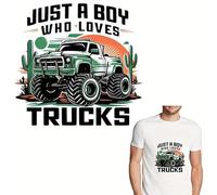 Boy Who Loves Trucks Graphic T-Shirt Iron On Transfers for T-Shirts Rub on Transfers Stickers Vinyl Ready to Press Stickers Iron on Decals for T-Shirts Clothing Hoodie DIY Crafts