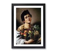 Boy With A Basket Of Fruit By Caravaggio Classic Painting Framed Print | A3 Black Framed Wall Art | Ready to Hang | Classic Food Picture | Living Room Bedroom Lounge Office