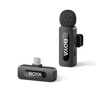 BOYA BY-V10 Microphone Wireless for iPhone 15/16, Android, Mini Microphone, 48KHz/16Bit, 9h Use, Noise Cancelling, USB-C Lavalier Wireless Mic, Mute Mode, 360° Clip on Lapel Mic for Video Recroding