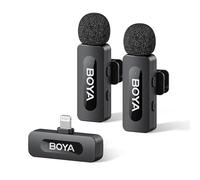 Boya BY-V2 Microphone Wireless for iPhone, Mini Microphone with Lightning Plug, 48KHz/16Bit, TX 9h, Noise Cancelling, USB-C Lavalier Wireless Mic, Mute Mode, 360° Clip on Lapel Mic for Video Recroding