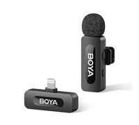 BOYA BY-V20 Microphone Wireless for iPhone, Android, Lightning Plug | Mini Microphone, 48KHz/16Bit, 9h Use, Noise Cancelling, Lavalier Mic, Mute Mode, Lapel Mic for Video Recroding