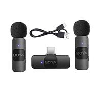 BOYA BY-V20 One-Trigger-Two 2.4G Wireless Microphone System Omnidirectional Mini Lapel Mic Auto Pairing Smart Noise Reduction 50M Transmission Range Replacement for Huawei Samsung Type-C Android