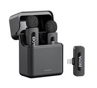 BOYA BY-V3 Microphone Wireless for iPhone, Android, Mini Microphone, 36h Use, Each TX 9h, Noise Cancelling, 328ft, USB-C Lavalier Mic, Mute Mode, 360° Clip on wireless Lapel Mic for Video Recroding