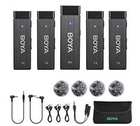BOYA By-W4 2.4G Wireless Lavalier Microphone System with 4 Transmitters and a Receiver for Digital SLR Camera Camcorder Smartphones Interview Vlog Video Youtube
