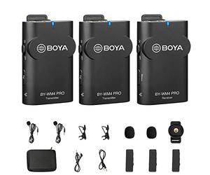 BOYA BY-WM4 PRO K2 Wireless Lavalier Microphone Mini Lapel Clip on Mic forDSLR Camera Smartphone iOS for vlog Live Streaming Interview Commentary Record 2 TXS & 1 RX
