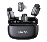 BOYA MINI 2 Microphone for iPhone 7-17 Andriod, 5g, 48kHz/24Bit, 100m, Wireless Lavalier Microphone with USB-C & Lightning Plug, Small Lapel Mic, 30h, Clip on Mic for Vlogging, Video Recording