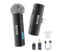BOYALINK A1(TX+RX) Upgarde Wireless Microphone,Mini Lapel Mic with Noise Cancelling for iPhone15/16 Android/Type-C Smartphone Laptop,9H Duration,300M Range,Dual-Channle Mic for YouTube Podcast TikTok