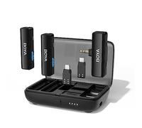 BOYALINK Wireless Lavalier Microphone, Dual Channel Clip on Lapel Mic with Charging Case Lightning/USB-C/3.5MM Adapter for iPhone Android Camera,10H Battery, Noise Reduction for Podcast Video Record