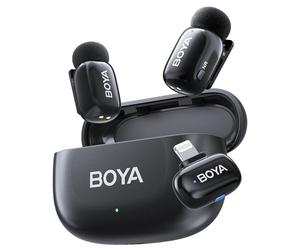 Boyamini Wireless Lavalier Microphone for iPhone/iPad Mfi Certified Lightning Plug, 2 Ultra Mini Mics with All-IN-ONE Charging Case, AI Voice Change, Lapel Microphone for Recording Live Stream