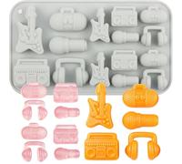 BOYANAN 15 Cavity Silicone Music Rock Theme Sweets Moulds | Guitar Microphone Headphones Chocolate Mould For Sweet Chocolate Cake Decoration