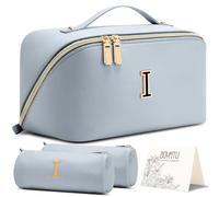 BOYATU Personalized Makeup Bag for Travel: 3-in-1 Cosmetics Bag Gift Set for Women - 26 Letters A-Z Available - Portable Emotional Symbols for Birthday Anniversary Graduation(Blue-I)