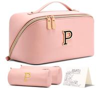 BOYATU Personalized Makeup Bag for Travel: 3-in-1 Cosmetics Bag Gift Set for Women - 26 Letters A-Z Available - Portable Emotional Symbols for Birthday Anniversary Graduation(Pink-P)