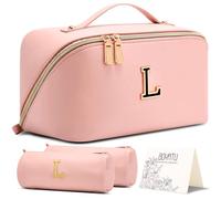 BOYATU Personalized Makeup Bag for Travel: 3-in-1 Cosmetics Bag Gift Set for Women - 26 Letters A-Z Available - Portable Emotional Symbols for Birthday Anniversary Graduation(Pink-L)