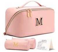 BOYATU Personalized Makeup Bag for Travel: 3-in-1 Cosmetics Bag Gift Set for Women - 26 Letters A-Z Available - Portable Emotional Symbols for Birthday Anniversary Graduation(Pink-M)