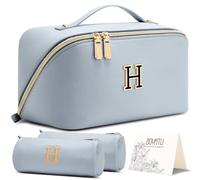 BOYATU Personalized Makeup Bag for Travel: 3-in-1 Cosmetics Bag Gift Set for Women - 26 Letters A-Z Available - Portable Emotional Symbols for Birthday Anniversary Graduation(Blue-H)