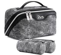 BOYATU Travel Makeup Bag Cosmetic Bags for Women: 3 Pcs Set Portable Make up Bag with Handle - Vegan Leather Toiletry Bags with Compartments - Makeup Organizer for Travel Essentials, E-03-Black