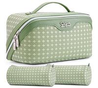 BOYATU Travel Makeup Bag Cosmetic Bags for Women: Large Capacity 3 Pcs Set Make up Bag with Compartment, 01 Light Green, Four Leaf Clover Travel Makeup Bag