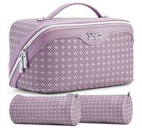 BOYATU Travel Makeup Bag Cosmetic Bags for Women: Large Capacity 3 Pcs Set Make up Bag with Compartment, 02 Purple, Four Leaf Clover Travel Makeup Bag