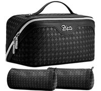 BOYATU Travel Makeup Bag Cosmetic Bags for Women: Large Capacity 3 Pcs Set Make up Bag with Compartment, 06 Black, Four Leaf Clover Travel Makeup Bag