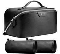 BOYATU Travel Makeup Bag Cosmetic Bags for Women: Large Capacity 3 Pcs Set Make up Bag with Compartment, 02Black, Genuine Leather Makeup Bags