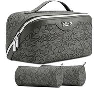 BOYATU Travel Makeup Bag Cosmetic Bags for Women: Large Capacity 3 Pcs Set Make up Bag with Compartments - Waterproof Vegan Leather Toiletry Organizer Bags with Handle, Z-62Grey