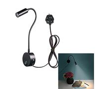 BoYeeBo Flexible 3W LED Bedside Reading Lights, Wall Mounted LED Wall Lamp Working Study Light with Plug & Switch for Bedroom, Office, Workbench, Studio (Black,6000K)