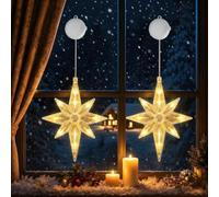 Boyfield Christmas Window Lights 2 LED Polaris for Indoor Decor | Suction Cup Design Easy Hang Indoor Window Decor Safe Battery Powered Warm Glow 2 Pcs Window Lamps,It has a timer function