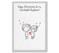 Boyfriend Anniversary Card - Special Happy Wishes - Blank inside to write own message - Perfect for first, 1 year, 6 month together - Unusual Milestone Keepsake Greeting - Cartoon Couple in love