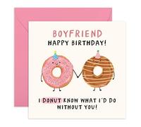 Boyfriend Birthday Card - I Donut Know What I'd Do Without You! Fun and Sweet Greeting Card for Him, Babe, Men, Guys, Hun, Love, Partner from Girlfriend - Comes with Envelope and Stickers
