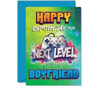 Boyfriend Birthday Card - Next Level - Happy Birthday Card for Boyfriend from Girlfriend Partner, A5 Gamer Bday Greeting Cards