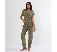 Boyfriend Fit Printed Long Pyjamas Printed flower khaki background