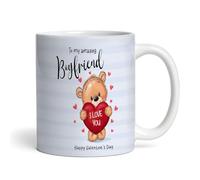 Boyfriend Gift Blue Background Teddy Bear Heart Valentine's Day Personalised Mug Personalised Valentine's Day Gift | Personalised Tea Coffee Mug | Romantic Gift For Him For Her | Cute Custom Gift