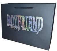 Boyfriend Happy Birthday Gift Bag - Holographic Glitter Gift Bag with Rope Handles and Tissue Paper - Birthday Ideas - Size 2