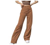Boyfriend Jeans Women's Baggy Jeans High Waist Brown Corduroy Trousers Straight Jeans Vintage Loose Fit Jeans Teenager Girls Y2k Jeans With Wide Leg Pants Grunge Hip Hop Streetwear, khaki, L