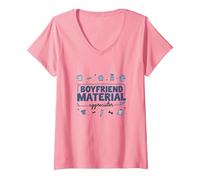 Boyfriend Material Appreciator: Charming Romantic Gift V-Neck T-Shirt, Women, Pink, S