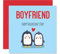 Boyfriend Valentine's Day Card - Cute Penguins - Happy Valentines Card for Boyfriend from Girlfriend Partner, 145mm Wedding Valentine Greeting Cards