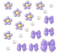 Boyfriend Voodoo Dolls Cute Flower Bow Shoe Charms For Girls Women 24Pcs Shoe Charms With Pearl Resin Flower Accessories For Decoration Perfect Birthday Bending Dolls (Purple, 12X10X2cm)