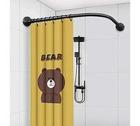 BOYH Curved Shower Curtain Rod Suction Cups L-Shaped No Drilling, Bathroom Bathtub Bath Corner Curtain Rail Bar Adjustable Extendable Stainless Steel Pole(Color:70-95cmx90-130cm)